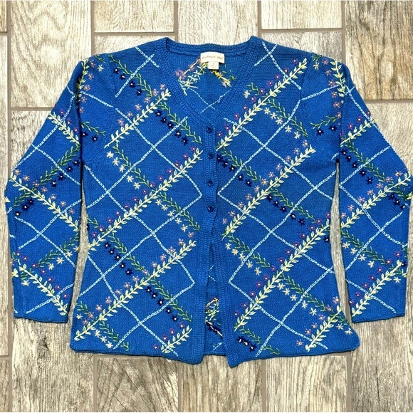 Northern Isles EUC Ribbon Stitch Embroidered Cardigan Sweater, size Small - Picture 6 of 12